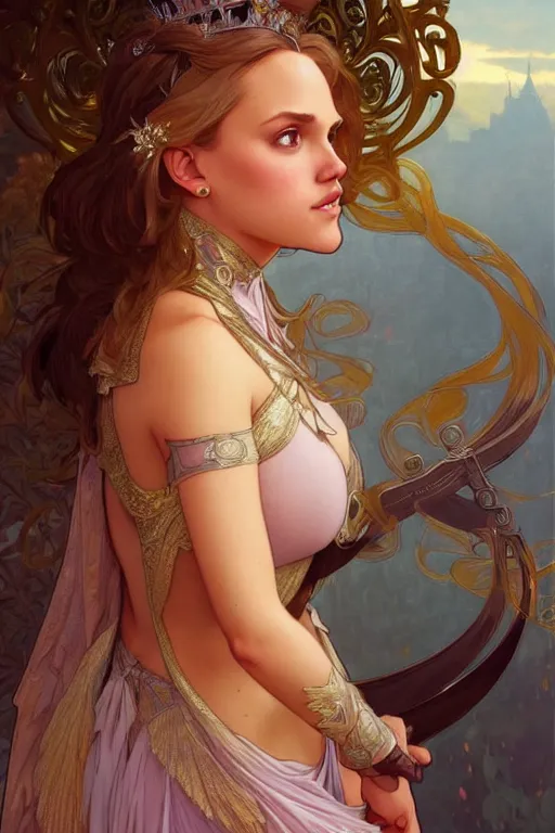 Prompt: mia malkova as a princess, fantasy, intricate, elegant, highly detailed, digital painting, artstation, concept art, matte, sharp focus, illustration, art by artgerm and greg rutkowski and alphonse mucha