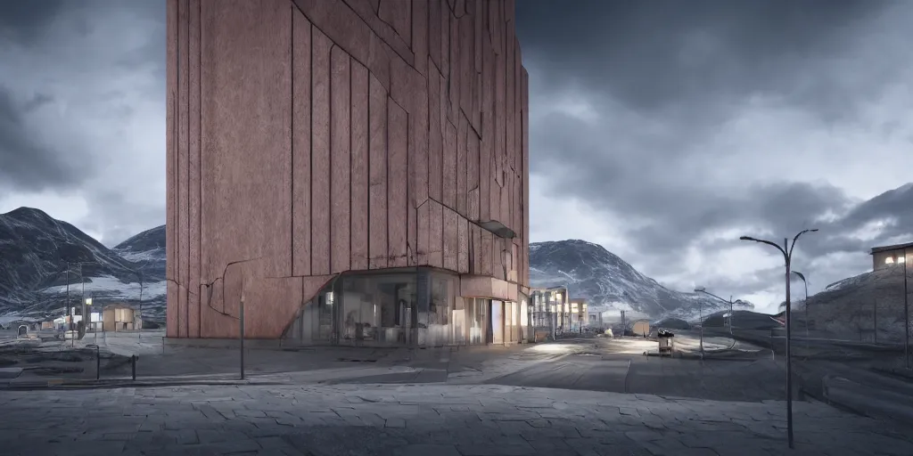 Prompt: a cinematic hyper - real render of norwegian architecture