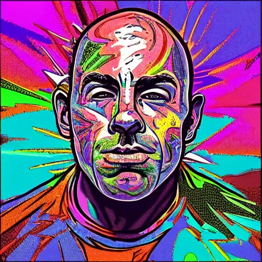 Prompt: joe rogan LSD, colorful, trippy, detailed