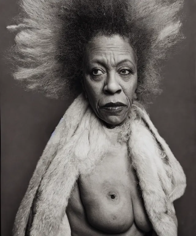 Image similar to a color photograph of carrie mae weems, by joel peter witkin, platinum blond, intense, bold, exaggerated, ultra sharp, extra details, ultra high quality, trending on pinteresst