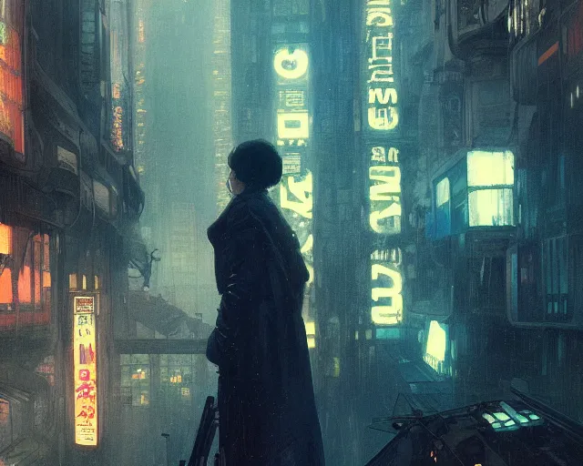 Image similar to 2 0 1 8 blade runner movie still girl look at the cityscape from roof perfect face fine realistic face pretty face neon puffy jacket blue futuristic sci - fi elegant by denis villeneuve tom anders zorn hans dragan bibin thoma greg rutkowski ismail inceoglu illustrated sand storm alphonse mucha