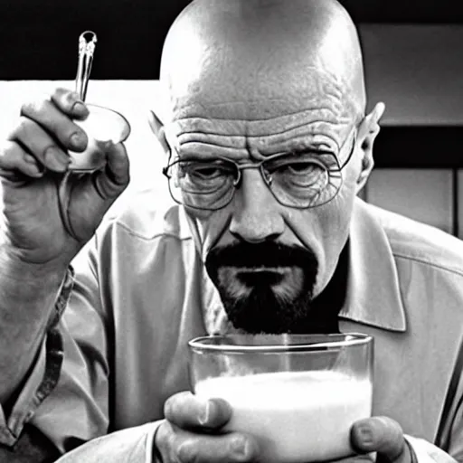 Image similar to walter white drinking milk