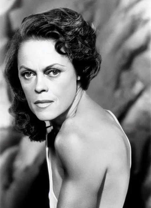 Prompt: genetic combination of sean connery and sigourney weaver, face and shoulders focus