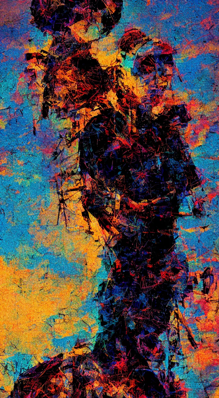 Image similar to pixel sorting in the style of ralph steadman, gearlord digital celluar automata, vivid dusk sunlight, color film grain, ultra realistic