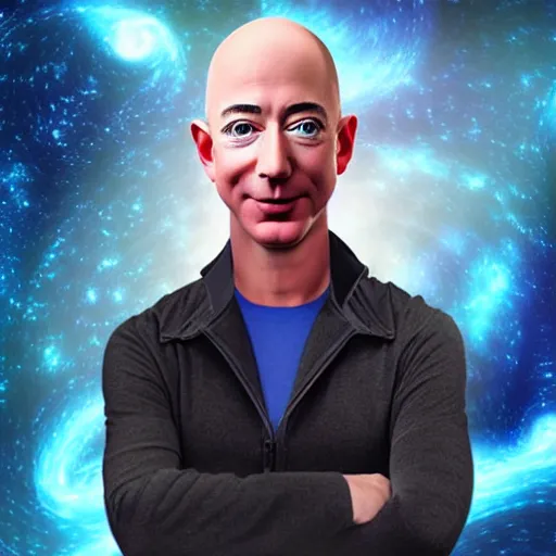 Prompt: Jeff Bezos as a terrifying cosmic horror with tentacles and soulless eyes with a cosmic background. Epic digital art