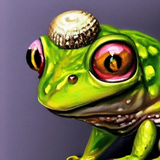 Image similar to a frog with a snail shell, digital painting trending on artstation, 7 k