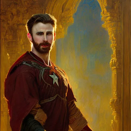 Prompt: chris evans as stunning male master wizard, highly detailed painting by gaston bussiere, craig mullins, j. c. leyendecker, 8 k