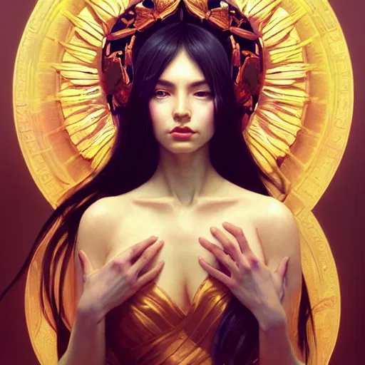 Prompt: perfectly - centered portrait of demon goddess, beautiful, gorgeous, cute, amazing, highly detailed, professional digital painting, unreal engine 5, photorealism, hd quality, 8 k resolution, cinema 4 d, 3 d, cinematic, art by artgerm and greg rutkowski and alphonse mucha and loish and wlop