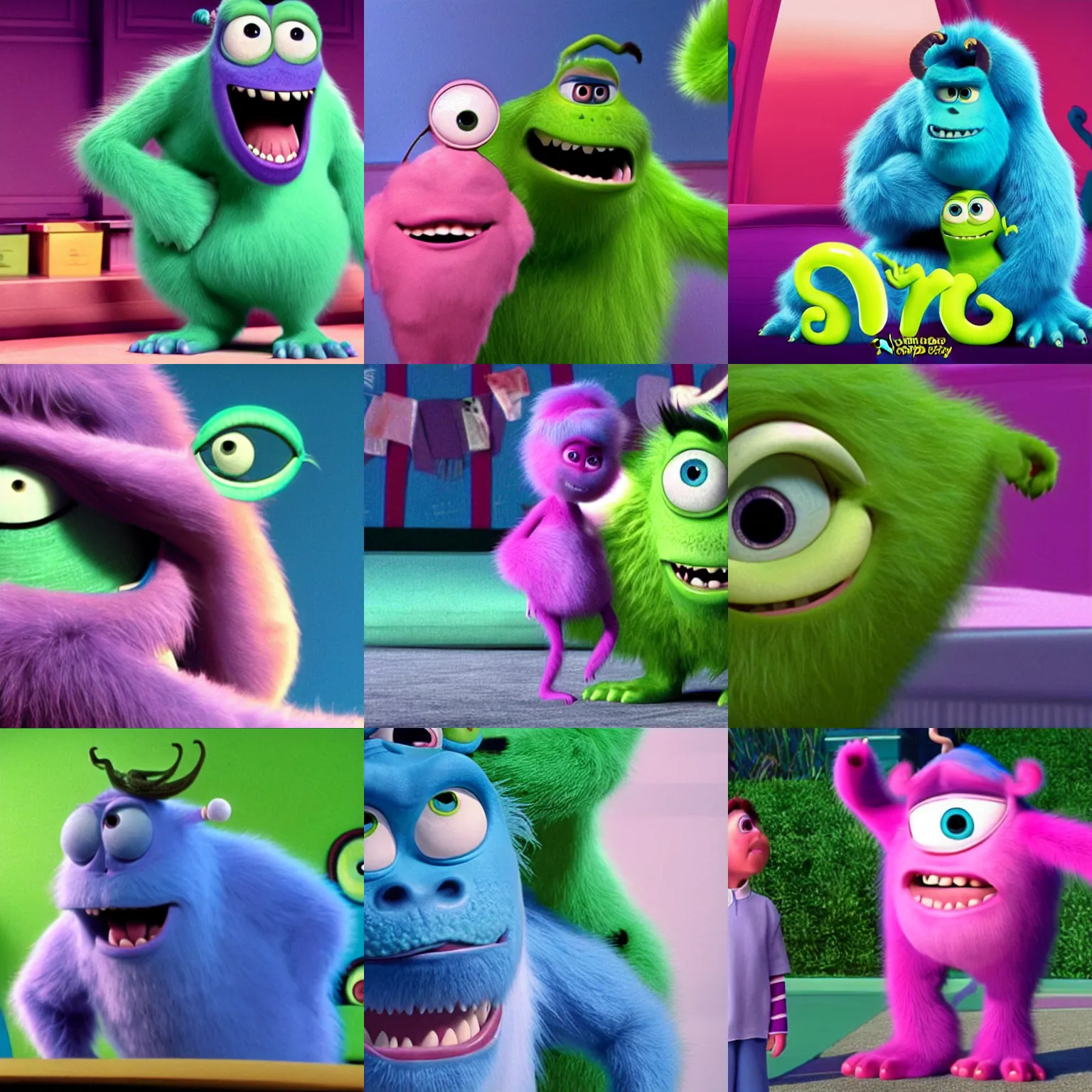 Prompt: sully from monsters inc (2001) looking like mike wazowski, movie, high quality