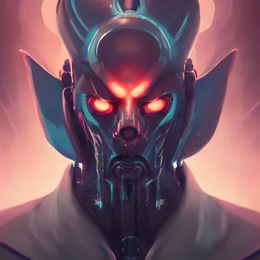 Image similar to portrait of a evil cybernetic devil, cyberpunk concept art by pete mohrbacher and artgerm and wlop and greg rutkowski and deathburger, digital art, highly detailed, intricate, sci-fi, sharp focus, Trending on Artstation HQ, deviantart, unreal engine 5, 4K UHD image