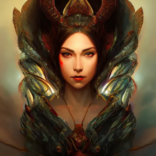 Prompt: stunning comic book style portrait painting of a dragon goddess, in the style of WLOP, 8k masterpiece, cinematic lighting, pristine clean design, fantasy, insanely detailed, atmospheric,