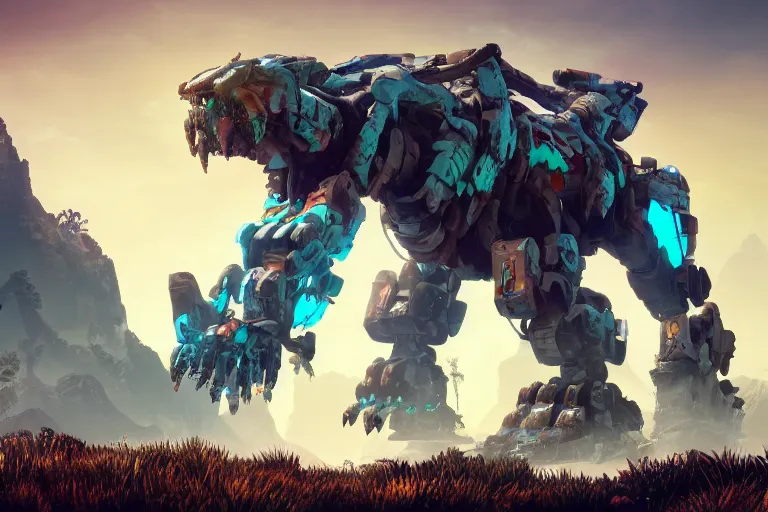 Image similar to tremortusk machine mecha animal beast robot of horizon forbidden west horizon zero dawn bioluminiscence global illumination ray tracing hdr fanart arstation by sung choi and eric pfeiffer and gabriel garza and casper konefal