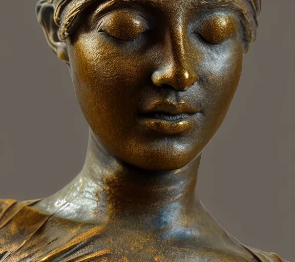 Image similar to detailed photo of old bronze patina statue of most beautiful woman, full body view, various poses, photorealism, intricate detail, museum diffuse lighting