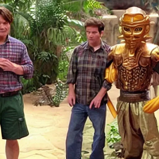 Image similar to a screen still of jason bateman participating in the show legends of the hidden temple.