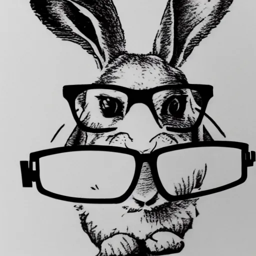 Prompt: a tattoo stencil of a rabbit wearing glasses