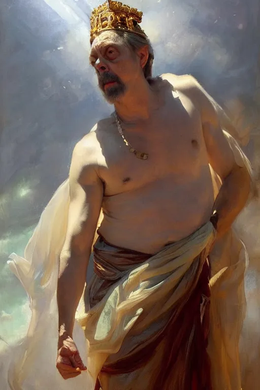 Image similar to beautiful expressive oil painting portrait of ancient roman god emperor steve buscemi ascending wearing the civic crown, art by anders zorn, wonderful masterpiece by greg rutkowski, beautiful cinematic light, american romanticism by greg manchess, jessica rossier