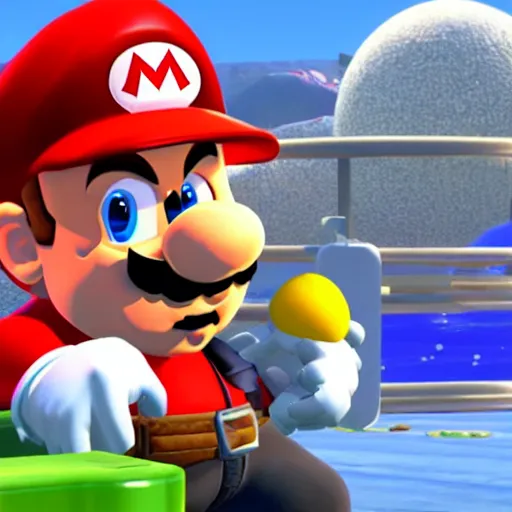 Prompt: Walter White in Super Mario Odyssey, game screenshot
