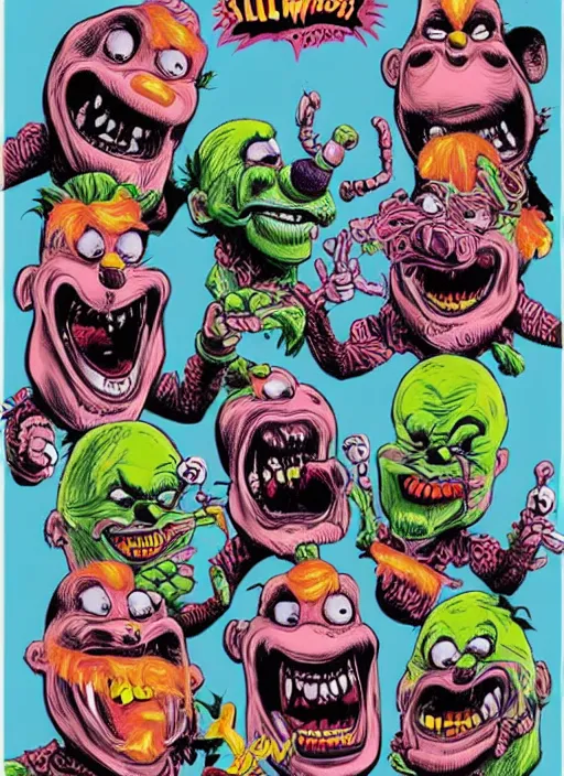 Prompt: illustration of Killer Klowns from outer space by Ed Roth, rat fink style, detailed