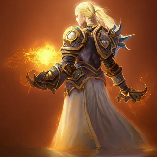 Image similar to world of warcraft lightforged human paladin, artstation hall of fame gallery, editors choice, #1 digital painting of all time, most beautiful image ever created, emotionally evocative, greatest art ever made, lifetime achievement magnum opus masterpiece, the most amazing breathtaking image with the deepest message ever painted, a thing of beauty beyond imagination or words