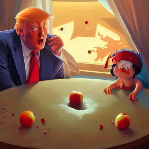 Image similar to chubby donald trump apple bobbing, ben hur, loftis, cory behance hd by jesper ejsing, by rhads, makoto shinkai and lois van baarle, ilya kuvshinov, rossdraws global illumination