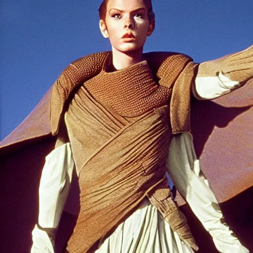 Image similar to fashion model, still from movie dune, highly detailed