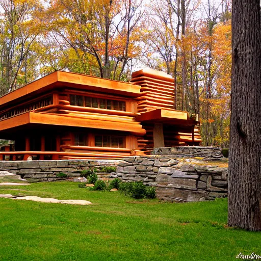 Image similar to Log Cabin designed by Frank Lloyd Wright