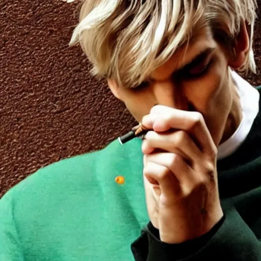 Image similar to a photo of xqc smoking a cigarrette