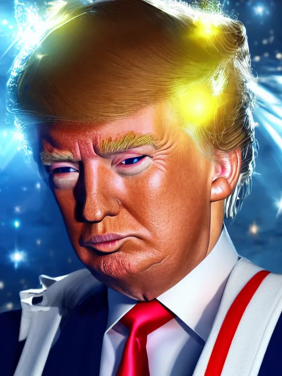 Image similar to portrait art of Donald Trump as Sailor Moon 8k ultra realistic , lens flare, atmosphere, glow, detailed, intricate, full of colour, cinematic lighting, trending on artstation, 4k, hyperrealistic, focused, extreme details, unreal engine 5, cinematic, masterpiece