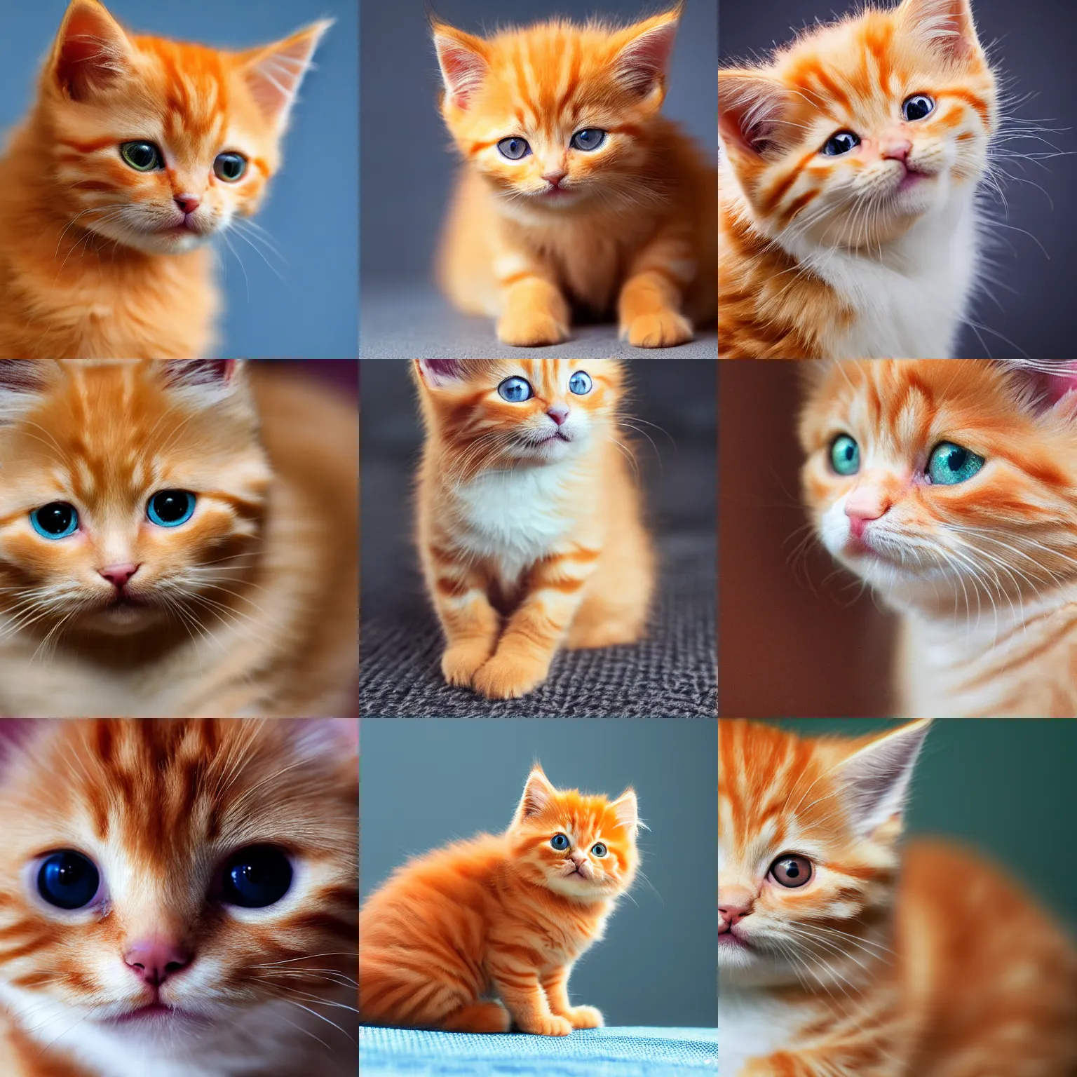 Prompt: a very very cute fluffy orange tabby kitten, macro photo, very high quality, highly detailed, masterpiece