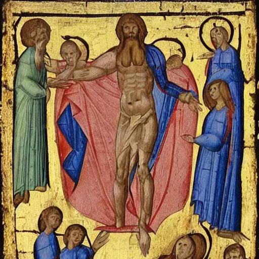 Prompt: iss in medieval religious jesus resurrection art