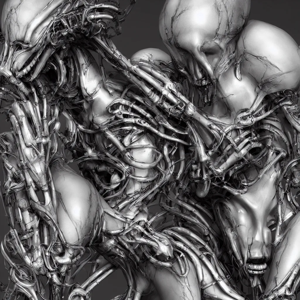 Prompt: a beautiful female is infected with a biomechanical suit, octane render, hyper realistic, art by hr giger, full profile, multiple angles