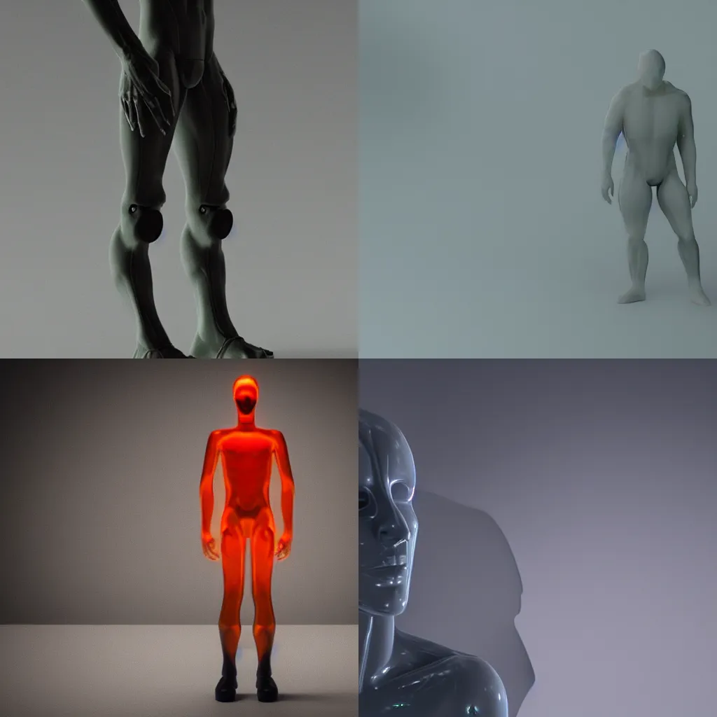 Prompt: a faceless human made of translucent glass octane render, professional lighting, unreal engine 5
