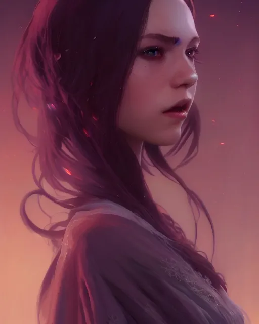 Image similar to highly detailed vfx portrait of a beautiful vampire girl, wonderful eyes, three - dimensional rendering, unreal engine, alexey gurylev, greg rutkowski, loish, rads, beeple, makoto shinkai and lois van baerle, rossdraws, tom bagshaw, alphonse mucha, global lighting, detailed and complex environment