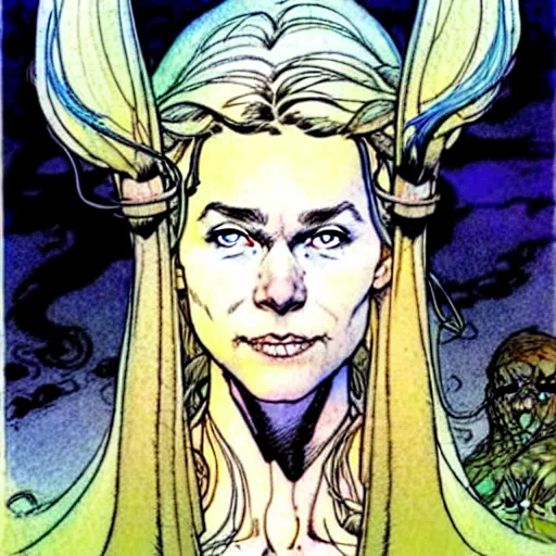 Prompt: a beautiful portrait of sanna!!!!! marin!!!!!, the young female prime minister of finland as a druidic wizard by alan lee, rebecca guay, michael kaluta, charles vess and jean moebius giraud