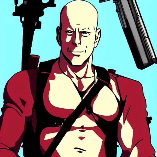 Prompt: bruce willis as anime character, anime art