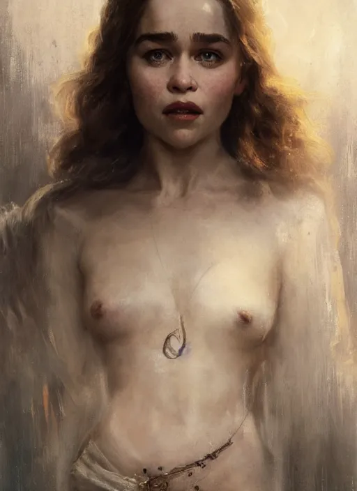 Prompt: emilia clarke staring seductively, staring seductively, detailed by gaston bussiere, bayard wu, greg rutkowski, giger, maxim verehin, greg rutkowski, masterpiece, sharp focus, cinematic lightning