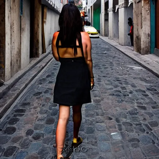 Image similar to mexico city streets, beautiful woman dark hair, digital art