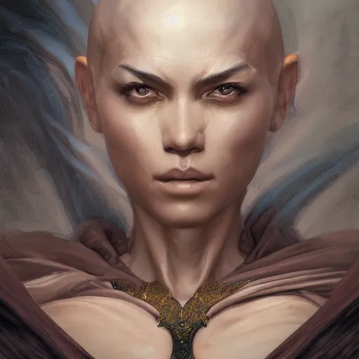 Prompt: portrait of a monk woman, muscular, fantasy, intricate, elegant, highly detailed, digital painting, artstation, concept art, matte, sharp focus, illustration, art by aenaluck and roberto ferri and greg rutkowski, epic fantasy, digital painting