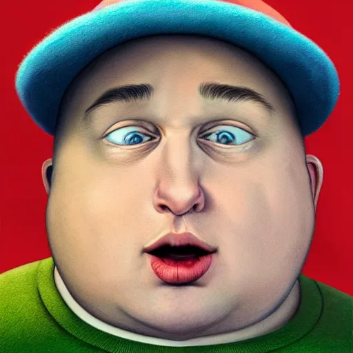 Prompt: hyperrealistic mixed media image of obese eric cartman, stunning 3 d render inspired art by greg rutkowski and xiang duan and thomas eakes, perfect facial symmetry, flesh texture, realistic, highly detailed attributes and atmosphere, dim volumetric cinematic lighting, 8 k octane detailed render, post - processing, masterpiece,