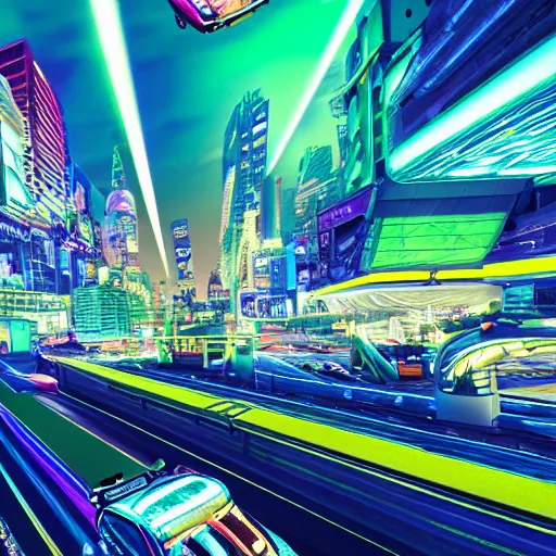 Prompt: A neon city with flying cars in the air, 4k, HD, hyper realistic, neon, vibrant, realistic