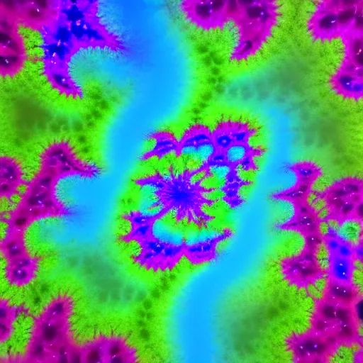 Image similar to a hyperrealistic 3D render of tie dyed Mandelbrot fractals, 8k, 4K, glowing, neon, octane render, photorealistic