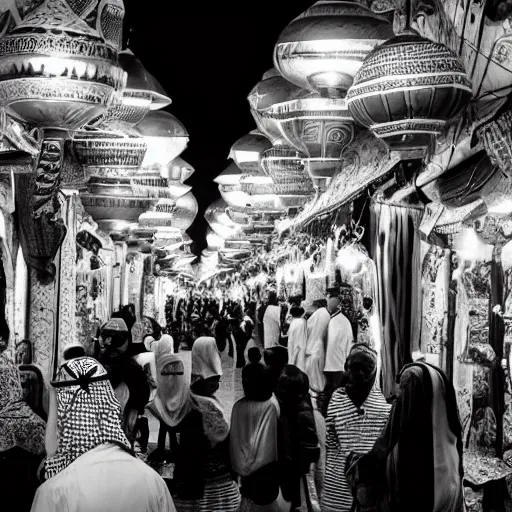 Image similar to arabic lantern bazaar, award winning black and white photography