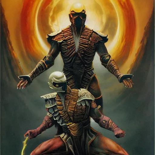 Image similar to Mortal Kombat cover art by Wayne Barlowe