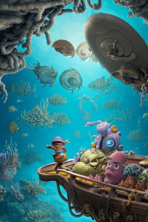 Prompt: twenty thousand leagues under the sea, isometric 3d, ultra hd, character design by Mark Ryden and Pixar and Hayao Miyazaki, unreal 5, DAZ, hyperrealistic, octane render, cosplay, RPG portrait, dynamic lighting, intricate detail, summer vibrancy, cinematic