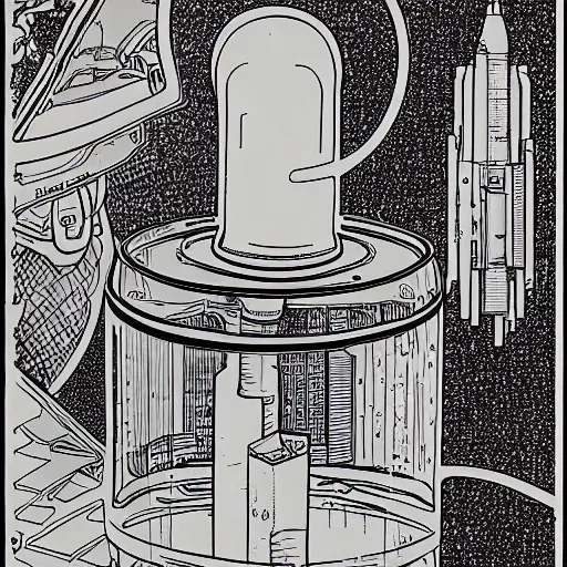 Prompt: a whole civilisation developed inside a jar. Highky detailed illustration Moebius