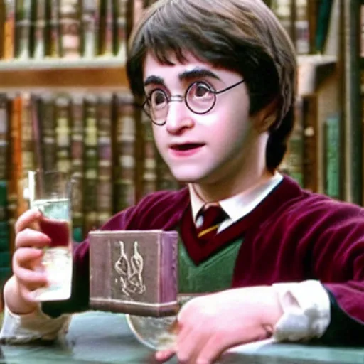 Prompt: harry potter drinking a potion