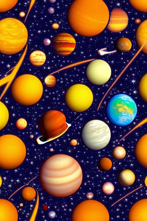 Prompt: seamless 2 d pattern of stunning planets and outer space, designed by edward hopper, award winning graphic design, 8 k, 4 k