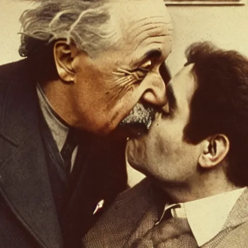 Prompt: Einstein kissing lenin