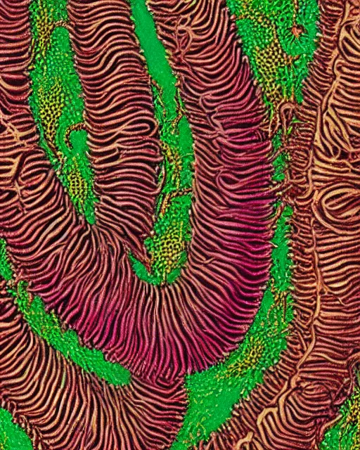 Prompt: Escherichia coli, close up details, drawn by Ernst Haeckel, colorful