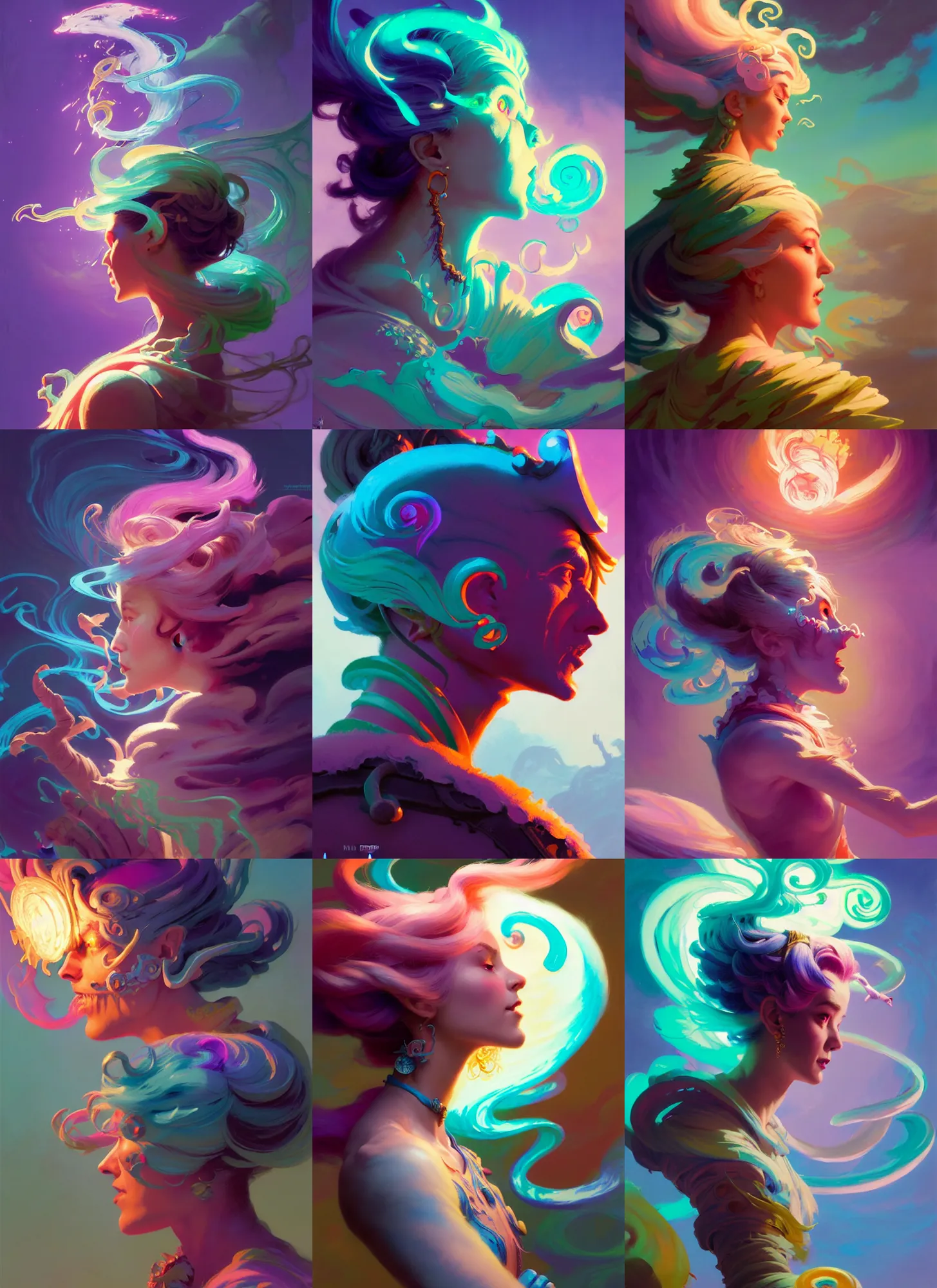 Prompt: side profile, chaotic anthropomorphic creature of destruction, gloomhaven, luminescent, colorful swirly magic ripples, pastel colors, by greg manchess, huang guangjian, gil elvgren, sachin teng, greg rutkowski, jesper ejsing, ilya kuvshinov